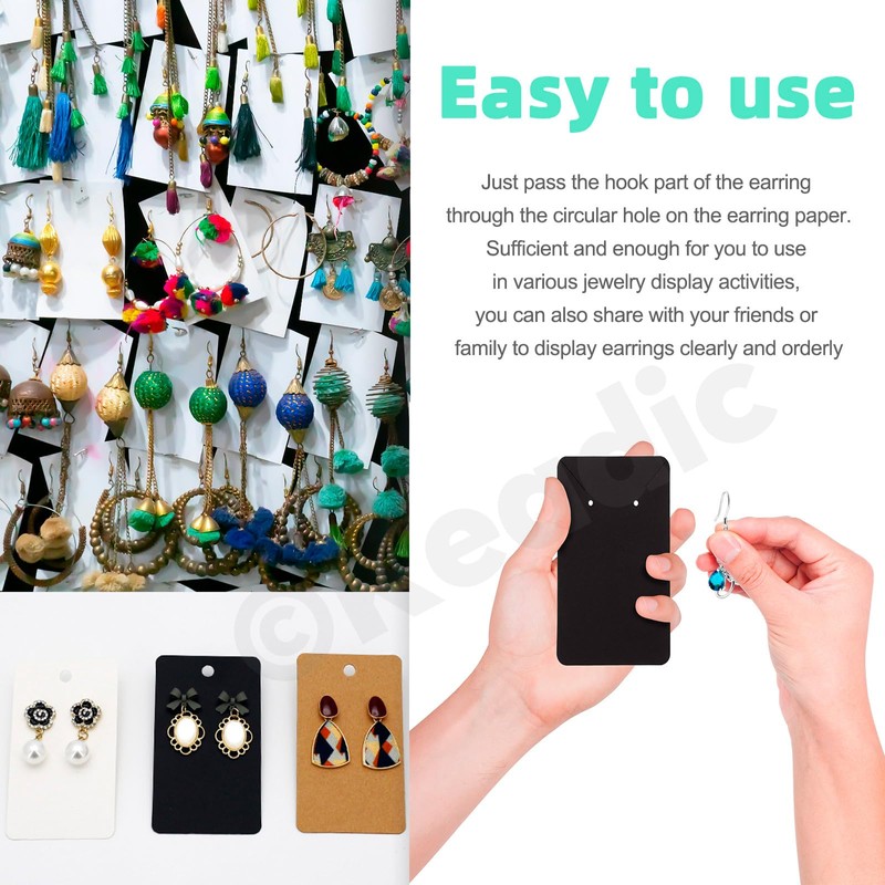 Keadic 300Pcs Black Earring Display Holder Cards Set with 100