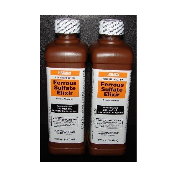 Ferrous Sulfate Elixir 220mg/5mL 16oz Bottle - 4 Pack by Silarx