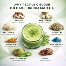 Mushroom Matcha Powder with Coconut Milk - Nootropic Energy & Focus