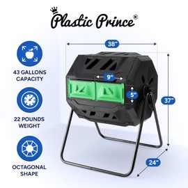 PLASTIC PRINCE Outdoor Compost Bin Tumbler for Home, Compost Tumbler Outdoor Large, 43-Gallon, Green