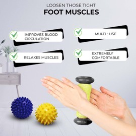 XN8 Sports Foot Massage Roller with 2 Spiky Balls, Feet Massager for Plantar Fasciitis Recovery, Fascia, Trigger Point and Muscle Exercise, Relieve Stress, Foot Therapy Tool, Spiky Massage Balls Black