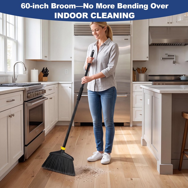 Angle Broom Heavy Duty Broom for Indoor Outdoor Clean(Black&Yellow)