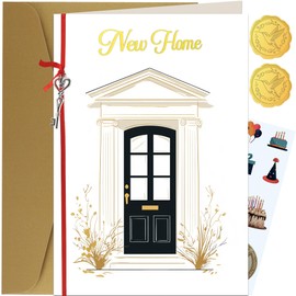 TzenvoGift New Home Card, Housewarming Card - Elegant New Home Greeting Card with Decorative Key for Friends and Family Celebrating New Beginnings（5.6 x 8.1”）