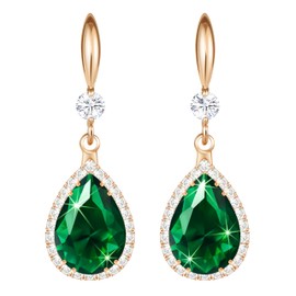 Linawe Women's Jewelry Diamond Earrings, Gift for Mother, Women's Earrings, Big, Rose Gold, Created Emerald