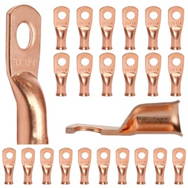 Opfiue 25 PCS 8 Awg - 1/4" Stud Heavy Duty Battery Ring Terminal,0 Gauge Connectors Copper Wire Lugs,Ring Terminals for Cable Ends Bare Eyelets