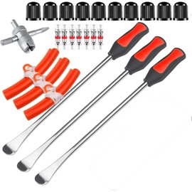 Fahrrad Reifenheber Set, Reifenmontierhebel Reifen Montiereisen 29 Stück, Reifenheber Montierhebel Werkzeug mit 30cm Reifenheber, Felgenschutz und Ventilkerne für Motorrad, Wagen Reifen