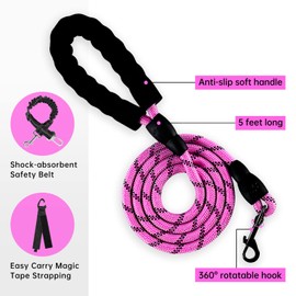 IVY&LANE No Pull Dog Harness for Medium Dogs,Dog Vest Harness with Leash,Safety Belt and Storage Strap, Fully Adjustable Harness,360° Reflective Strip,Soft Handle (Fuchsia Pink,M)