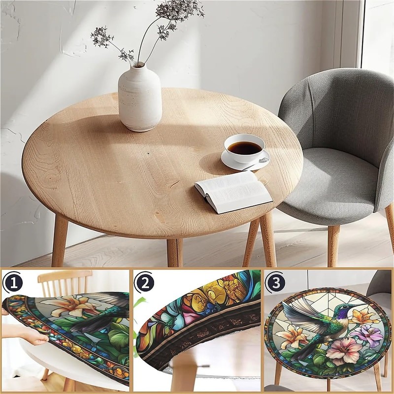 Yesad Round Fitted Tablecloth with Elastic Edge for Up to