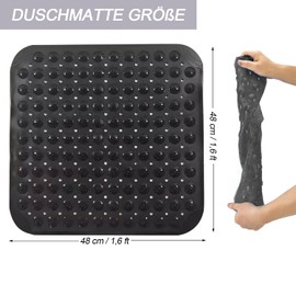 Shower mat, 48 x 48 cm Non Slip Square Bath Mat, Shower Mat Anti Slip, Non Slip mat With Suction Cups, Suction Cups Machine Washable Square, for Sauna, Shower Room, Drain Holes, Black