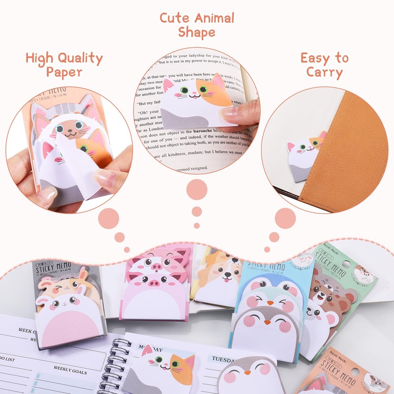 JIANTA Cute Sticky Notes, 6 Pack 270 Sheets Kawaii Cartoon