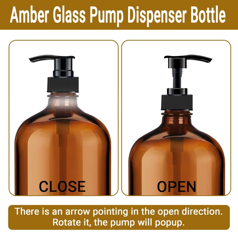 BPFY 4 Pack 32 oz Amber Glass Pump Bottles, Glass