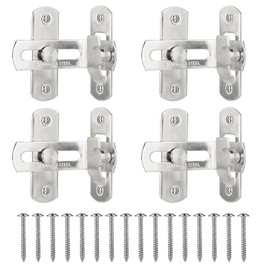 Sheryl&Rain 4Pcs 90 Degree Flip Sliding Barn Door Lock Silver, Stainless Steel Flip Slide Latch Buckle, Versatile Angle Door Latch Buckle for Barn Garden Bathroom Outdoor Garage Window Sliding Door