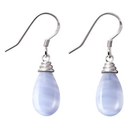 Franki Baker Blue Lace Agate Gemstone & Sterling Silver Dainty Drop Earrings