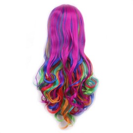 AneShe Women Long Rainbow Wavy Curly Cosplay Wig Party Costume Wig Harajuku Style Heat Resistant Hair Lolita Wigs (Dazzle Colour)