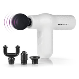 VITALmaxx Mini Massage Gun Smart Grip Massage Gun with 4 Attachments for Different Muscle Groups Integrated Pressure Sensor with 5 Power Levels for Intensive Massage [White]