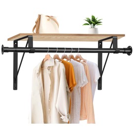 Anndason Closet Rod, 16 to 75 Inch Heavy Duty Adjustable Clothes Rod for Hanging Clothes and Heavy Duty Clothes Rod Bracket Rods Support (The Shelf NOT Included) (Black)
