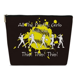 Ythuil Softball Gifts Makeup Bag, Softball Gift Bag, Cosmetic Bag for Purse, Gifts For Softball Lover Fans Women Teen Girl, All The Pretty Girls Walk Like This This This