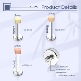 jagosen 16G G23 Titanium Piercing Retainers Internally Threaded Labret Lip Studs Helix Cartilage Septum Nose, Lip Labret Rings Stud Piercing Retainer Jewelry for Women Men (light brown)