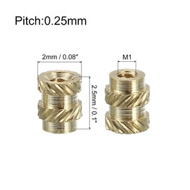 QUARKZMAN Knurled Mortise Nuts 100pcs M1 x 2.5mm L x 2mm Diameter 3D Printing Brass Nuts Female Threaded Inserts Brass Heat Set Embedding Nuts