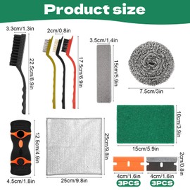 AIHSUMC Heavy Duty Oven Cleaner Brush Kits, 12 Pcs Oven Cleaning Tools Accessories, Include Razor Blade Scraper, Crevice Cleaning Brush, Steel Wool Scrubber, Scrub Sponges,Cleaning Rags