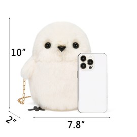 JHVYF Girls Cute Plush Crossbody Bag Hairy Chick Shoulder Purse Plush Fuzzy Cell Phone Wallet Zipper Closure Bags White