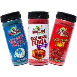 Snack Seasoning BUNDLE 3pk – Azu-Mecha Furia, Blue & Hot by Sr. Michelado | Spicy Flavor Powder Bottles