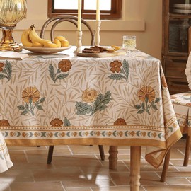 patdrea Designer Floral Linen Table Cloth Durable Breathable Tabletop Cover Dacorative Kitchen Dining Tablecloth for Rectangular Tables for Kitchen Dining Parties,Holiday Christmas,67"x 118"