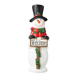 Glitzhome Lighted Christmas Snowman Porch Sign Resin Holiday Statue Front Door Decoration with Timer, 29.25in High