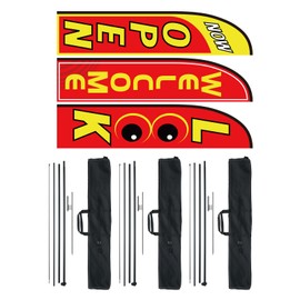 Happybuy Open Flags with Pole Kit, Advertising Flags for Business, 3 Swooper Flags (Open, Look, Welcome), 3 Poles, 3 Ground Stakes, 16.3 FT Feather Flag Kit