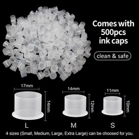 500PCS Tattoo Ink Caps with Base - Autdor Tattoo Cups #20 Extra Large Disposable Self Standing Pigment Cups Plastic Ink Cups Container Caps for Permanent Makeup Microblading Tattoo Artists