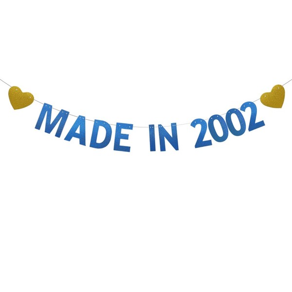 Made in 2002 Banner, Pre-Strung, No Assembly Required, Funny Blue Glitter Paper Party Decorations for 21st Birthday Party Supplies, Letters Blue,ABCpartyland