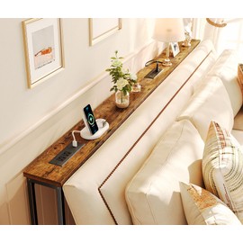 SUPERJARE 78.8 inch Narrow Console Table with Outlet, Sofa Table Set of 2, Behind Couch Table, Long Entryway Tables with Charging Station, for Living Room, Rustic Brown