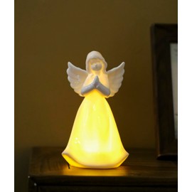 ADAVAS.Y&G Praying Angel Night Light Lighted up Angel Prayer Porcelain Angel Figurine with Lighting, White 7" H