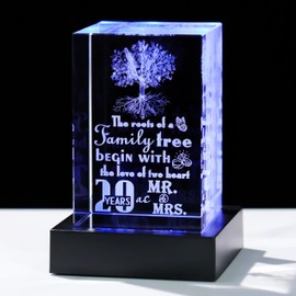 20th Anniversary Tree Of Life Gifts For Couple - 20 Years Wedding Anniversary 3d Engraved Tree Of Life Gifts For Her Him - Romantic Glass Keepsake Gifts For Wife Happy 20th Anniversary Decoration