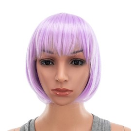 SWACC 10 Inch Short Straight Bob Wig with Bangs Synthetic Colorful Cosplay Daily Party Flapper Wig for Women with Wig Cap (Lilac Purple)