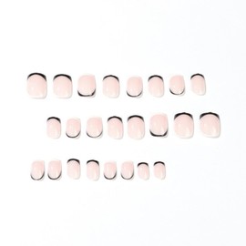 Short Square Press on Nails Black and White French Tips False Nails with Designs Glossy Skintones Fake Nails Full Cover Glue on Nails Reusable Summer Stick on Nails for Women Girls Manicure 24Pcs