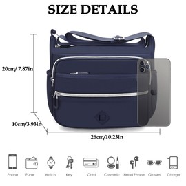 GOUNNU Shoulder Bag Women's Waterproof Crossbody Bag Nylon Leisure Shoulder Bag Many Compartments Women's Handbag with Adjustable Wide Shoulder Strap Messenger Bag Lightweight, Dark blue-1