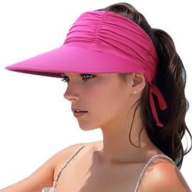 DRESHOW Women Visor Sun Hat Wide Brim Hat Adjustable Foldable Ponytail Beach Hat Summer UV Protection Outdoor Cap UPF 50+