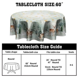 Giwawa Winter Forest Deer Round Tablecloth 60 Inch Christmas Snowflakes Washable Table Cover Decorative for Indoor Outdoor Kitchen Dining Party