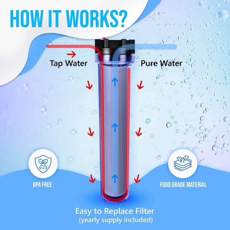 20 x 2.5-Inches Transparent Slim Whole House Water Filter Purifier