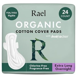 Rael - almohadillas para orejas sanitarias de algodón orgánico (4 unidades, extra largas durante la noche)