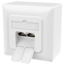 RedStar24 Cat6A Universal Network Socket with 2x RJ45 Ports - 10 Gbit/s Shielded LAN Socket for Surface-Mounted and Flush-Mounted, Compatible with CAT7/CAT6/CAT5, POE Enabled, Signal White, Complies