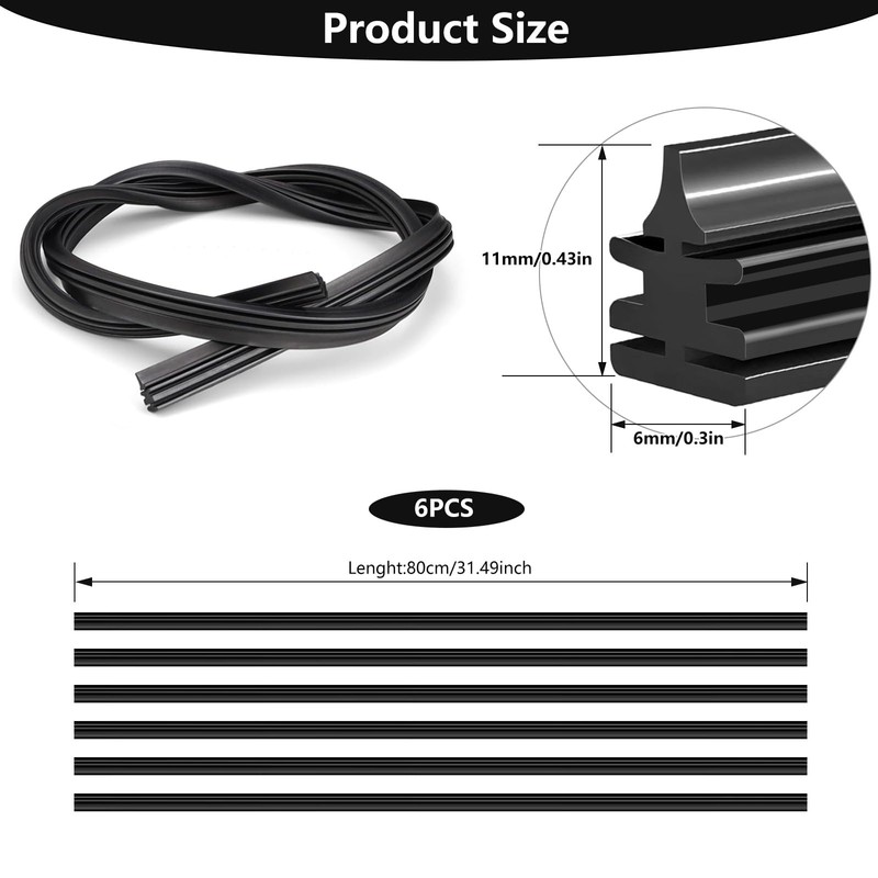 RiuCrepian Pack of 6 Windscreen Wiper Rubber, Sold by the