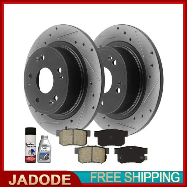 JADODE Rear Drilled Slotted Disc Brake Rotors Pads for Honda