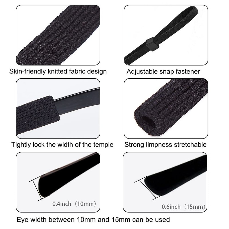 SHINKODA Black Glasses Strap, Sports Sunglasses & Eyeglasses Holder Straps