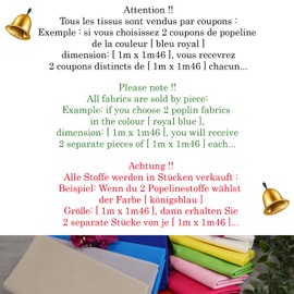 designers-factory Poplin Fabric Plain - Cotton Fabric, 100% Cotton - Fabric Sold by the Metre