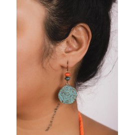 Hanary Bohemian Engraved Circle Disc Dangle Drop Earrings with Bead Accents, Boho Hippe Jewelry Gift for Women