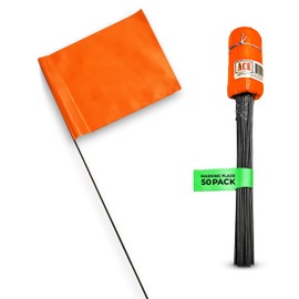 Fluorescent Orange Yard Marking Flags - 4x5x15 Inch Marker Flags - 50 Pack - Markers For Lawn, Irrigation, Landscaping, Survey & Sprinkler Head Marking