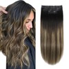 XDhair Clip in Hair Extensions Human Hair 120g 18 Inch Blayage Natural Black to Dark Brown Mix Blonde Clip in Hair Extensions Straight Clip in Human Hair (C#1B/4/27-18Inch)