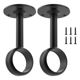 SDTC Tech 1-1/4 Inch Curtain Rod Ceiling-Mount Bracket Stainless Steel Flange Rod Holder Closet Pole End Supports Socket with Matching Screws, Black - 2 Pack